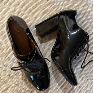 Calvin Klein black patent leather booties - size 9